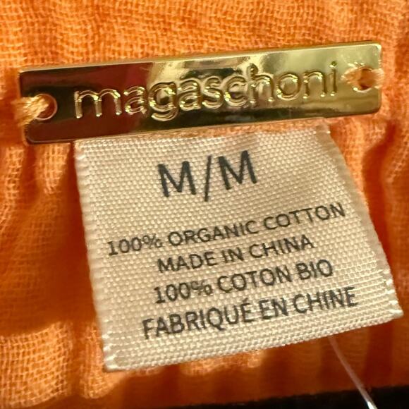 NWT Magaschoni thigh length full sleeve button up orange cream dress Size M - Picture 4 of 12